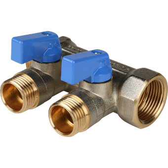 Коллектор с шаровыми кранами STOUT 3/4"х2х1/2" синие ручки SMB 6201 341202 Коллектор с шаровыми кранами STOUT 3/4"х2х1/2" синие ручки SMB 6201 341202