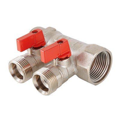 Коллектор с отсекающими кранами Valtec 1"х2 выхода Евроконус 3/4 VTc.580.NE.0602