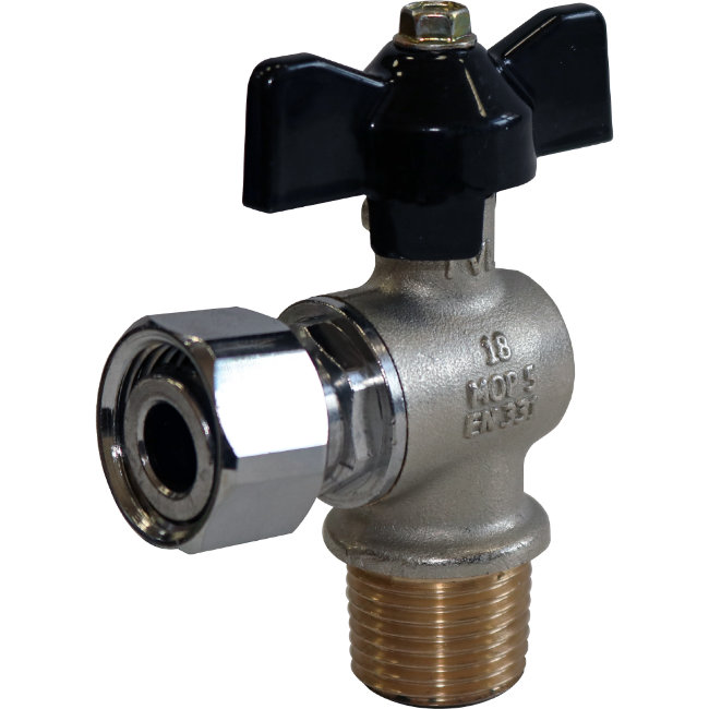 Кран шаровой угловой с накидной гайкой наружная резьба STOUT  1/2"х1/2" SVB-0010-000015